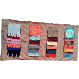 .Kleed langwerpig flapjes/zakjes beige geruit 4x6