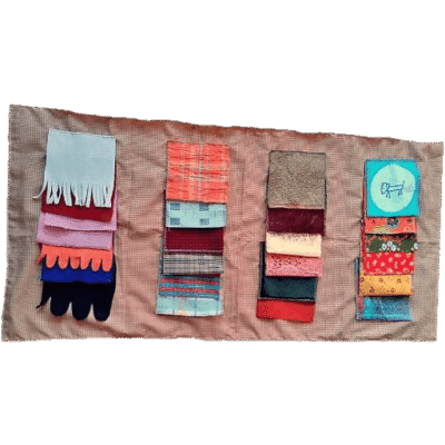 .Kleed langwerpig flapjes/zakjes beige geruit 4x6
