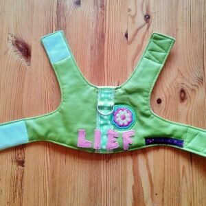 Tuigje S - groen met LIEF in roze