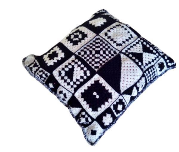 .Kleedje/kussenhoes gehaakt zwart-wit XL - Afbeelding 4