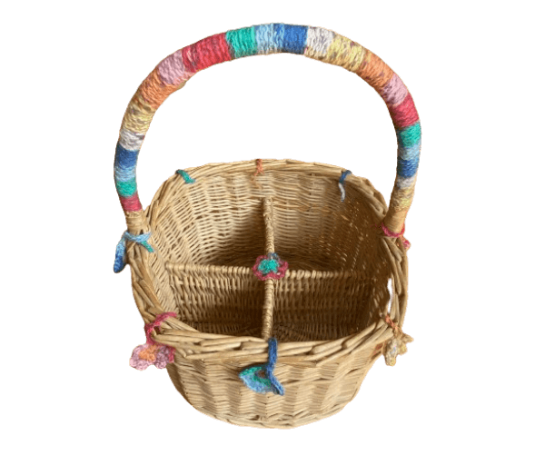 Rieten retro flessenmand met haakwerkjes - Afbeelding 2