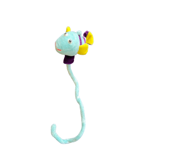 Vis blauw/paars/geel op buigbare blauwe stok