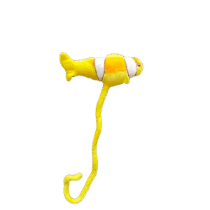 Vis geel/oranje/wit op buigbare stok