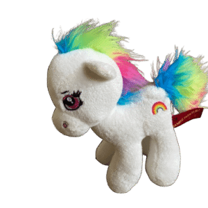 Pluche witte pony regenboog