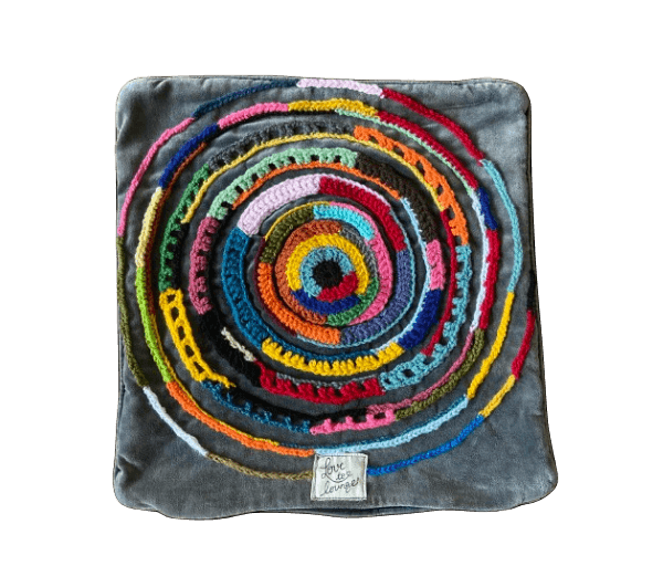 .Kleedje/kussenhoes grijs fluweel met gekleurde cirkels - Afbeelding 2