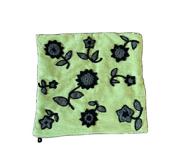 .Kleedje/kussenhoes gehaakte bloemen limoengroen/zwart/herfstgroen - Afbeelding 2