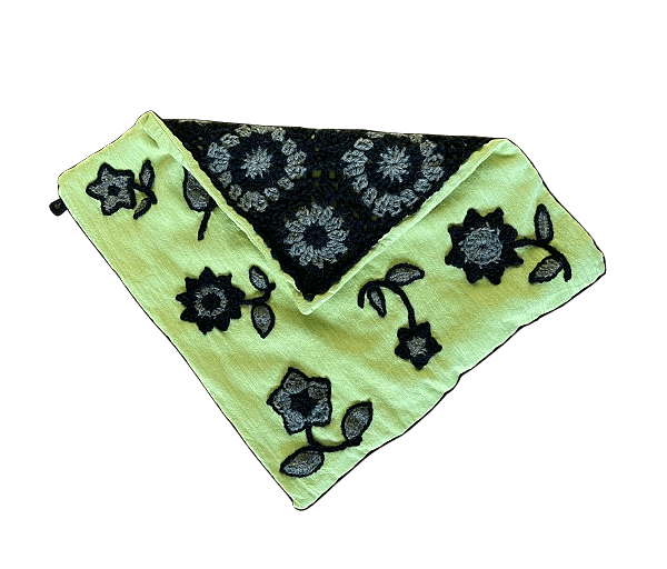 .Kleedje/kussenhoes gehaakte bloemen limoengroen/zwart/herfstgroen - Afbeelding 4