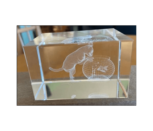 Kristal glasblok met kat en vissenkom - Afbeelding 5