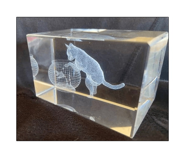 Kristal glasblok met kat en vissenkom - Afbeelding 4