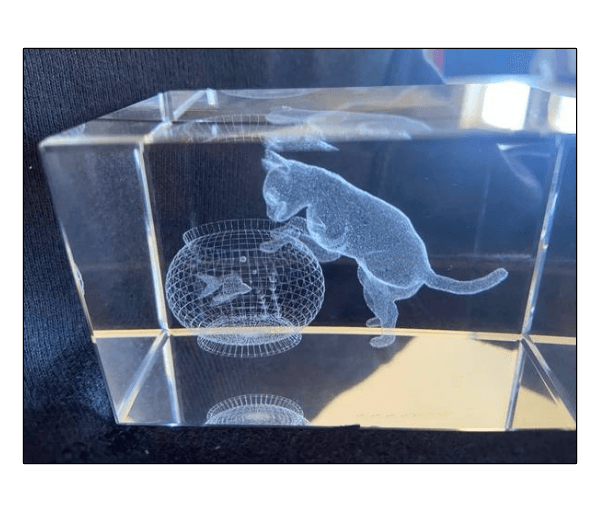 Kristal glasblok met kat en vissenkom - Afbeelding 2