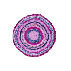 Rond gehaakt kleed roze/wit/zwart breigaren