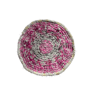 Rond gehaakt kleed roze/wit/zwart katoen